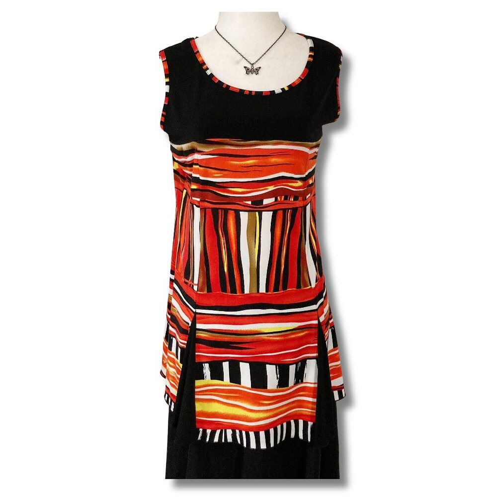 INITIATIVES Red black sleeveless tunic top ~ Goth resortwear SMALL MEDIUM shirt